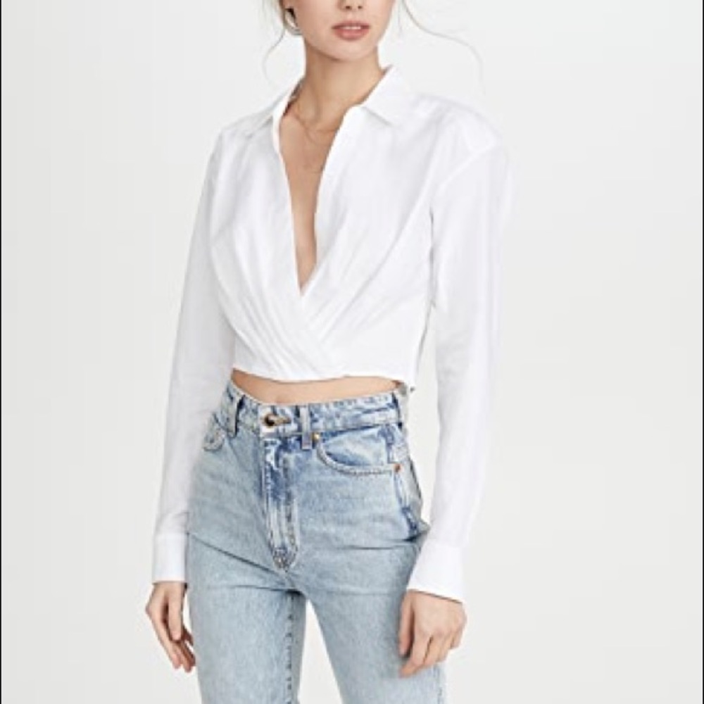 MARISSA WEBB “MAXWELL” CROSSOVER LINEN TOP, SZ S WHITE